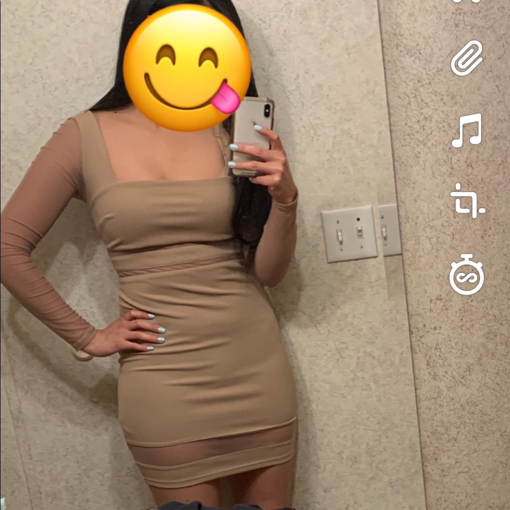 Nude mini dress with mesh